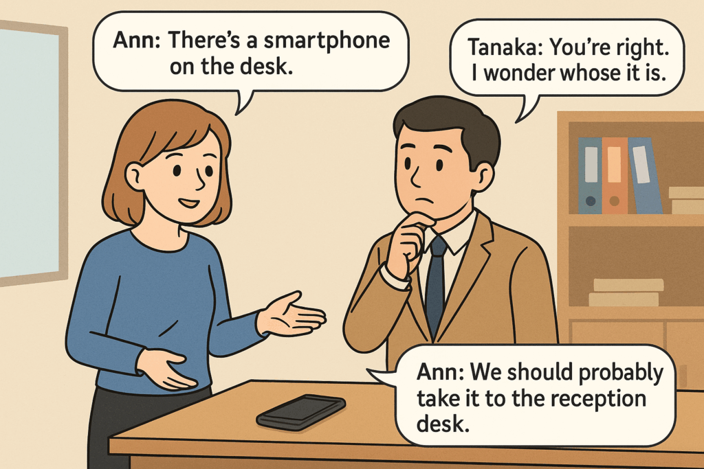 There is a smartphone on the desk.