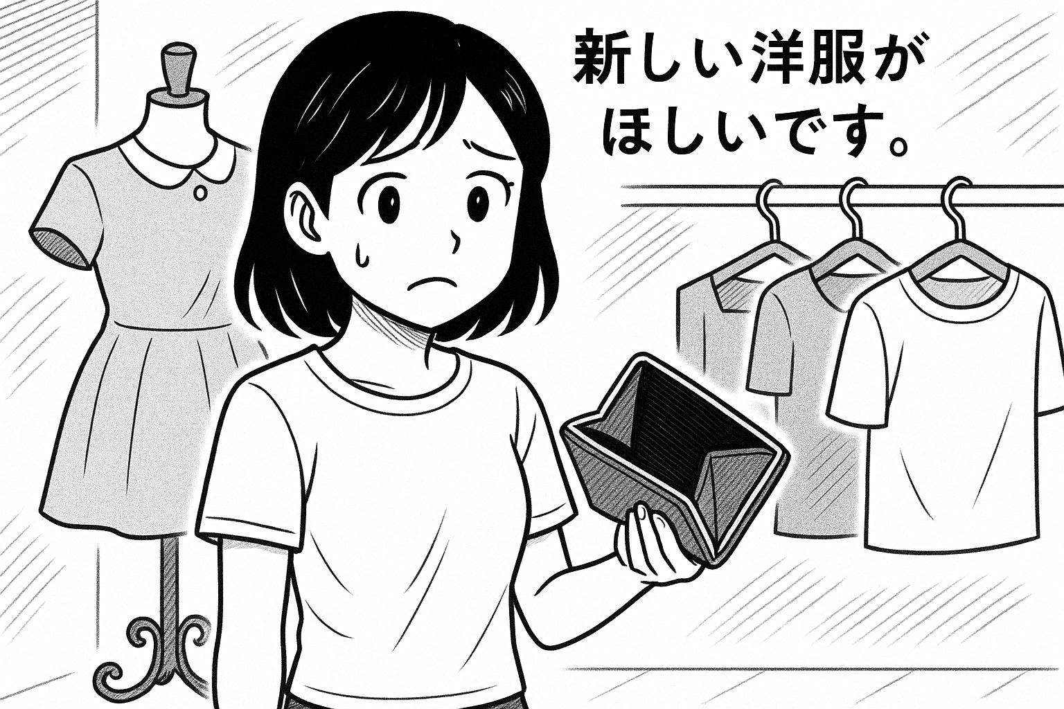 I want new clothes. But I don’t have any money.